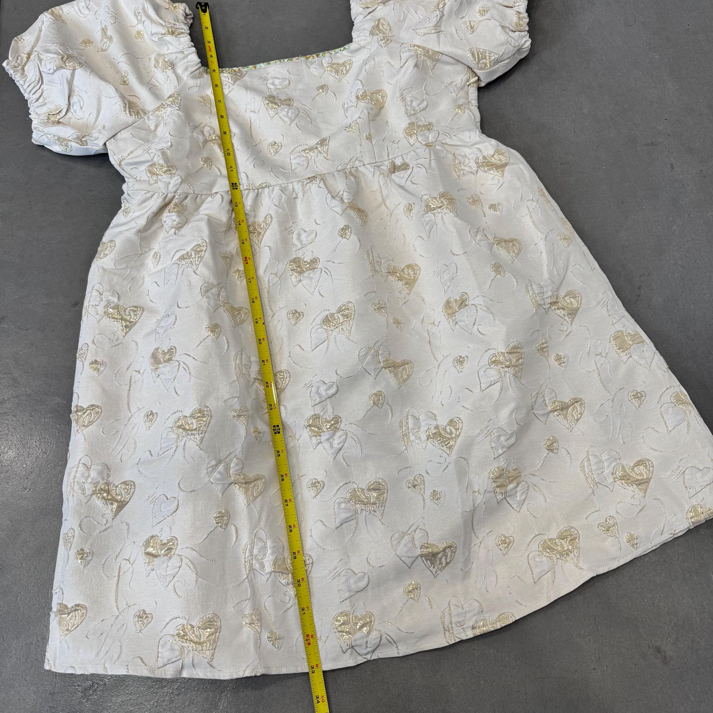 Umgee Heart Pattern Babydoll Dress Size Large NWT | Valentine’s Day Puff Sleeve Square Neck Cream Romantic Dress