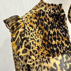 Free People Lover's Lane Leopard Blouse Size XS/S | Smocked Animal Print Top Ruffle Shoulder Sheer Boho