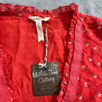 Matilda Jane NWT Red Floral Peplum Blouse Women’s Top Long Sleeve Lace Trim Empire Waist Size M